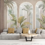 Wall murals Arched windows with tropical plants.