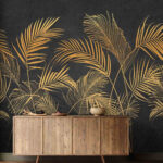 Wall murals Yellow palm leaves on a black background