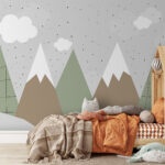 Wall murals Cartoon of a man walking on a mountain