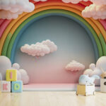 Wall murals Colorful balloons and fluffy clouds