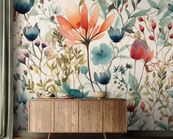 Botanical illustration with vibrant blooms Wall murals Botanical illustration with vibrant blooms