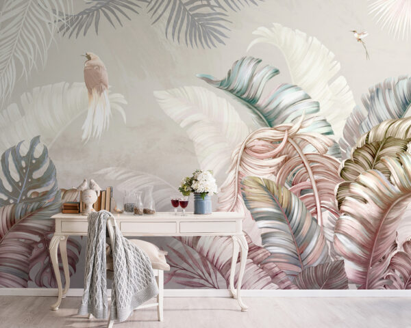 Tropical birds amid lush foliage Wall murals Tropical birds amid lush foliage