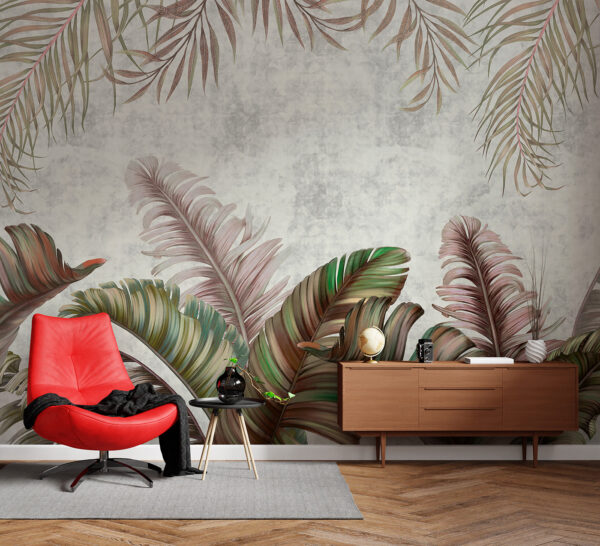 Tropical leaves with pastel hues Wall murals Tropical leaves with pastel hues