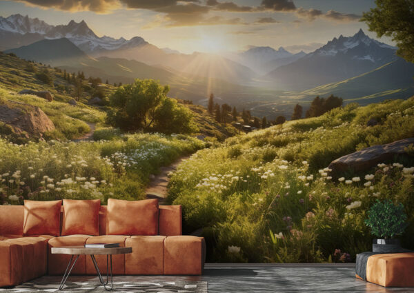Tree with a mountain in the background Wall murals Tree with a mountain in the background
