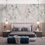 Wall murals White wall with leaves painted on it