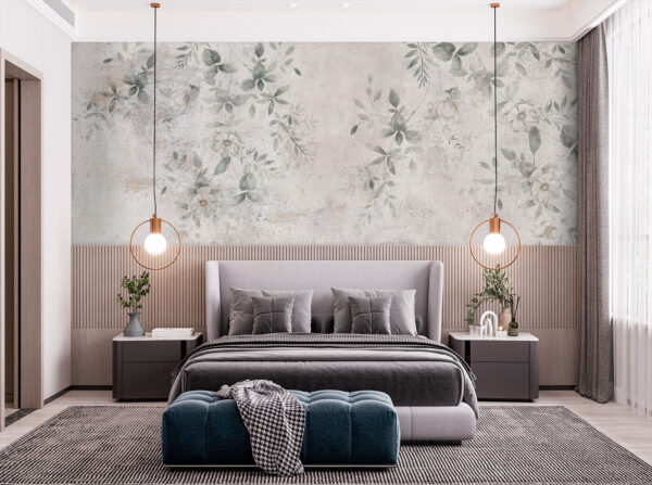 White wall with leaves painted on it Wall murals White wall with leaves painted on it