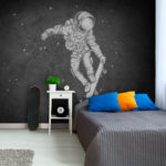 Wall murals Astronaut skateboarding through space.