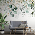 Wall murals Botanical watercolor greenery with flowers.