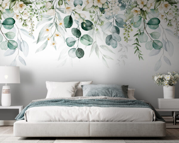 Delicate florals with soft green leaves. Wall murals Delicate florals with soft green leaves.