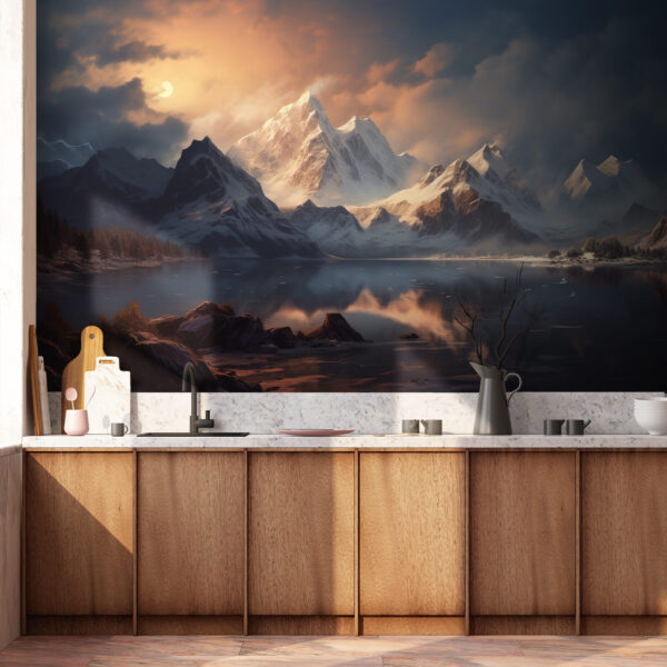 Snowy mountain range with clouds Wall murals Snowy mountain range with clouds