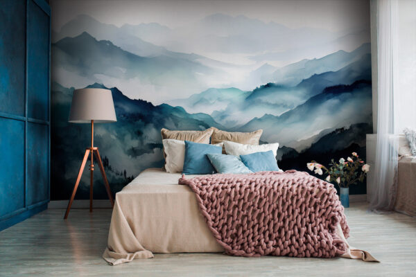 Painting of mountains with fog Wall murals Painting of mountains with fog