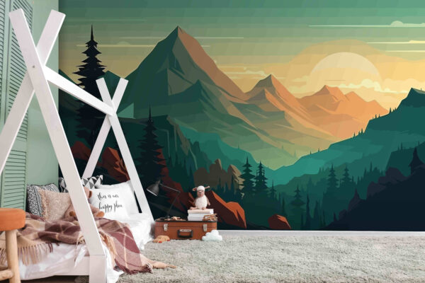 Landscape of mountains and trees Wall murals Landscape of mountains and trees