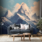 Wall murals Mountain with snow and clouds