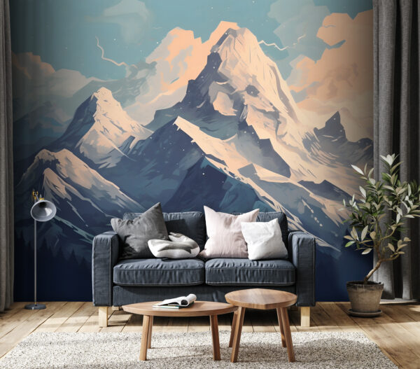 Mountain with snow and clouds Wall murals Mountain with snow and clouds