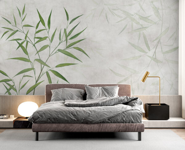 Green leaves on textured background Wall murals Green leaves on textured background