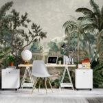 Wall murals Lush tropical jungle scene with waterfall