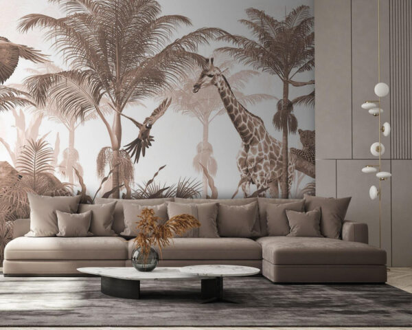 Giraffe and a bird in a forest Wall murals Giraffe and a bird in a forest
