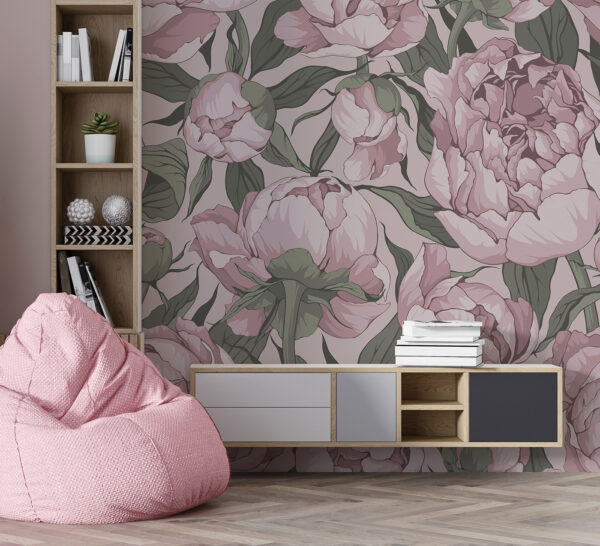 Vintage pink peony floral pattern Wall murals Vintage pink peony floral pattern