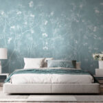 Wall murals White flowers on a blue background