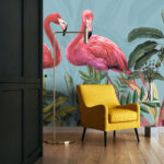 Wall murals Tropical flamingos among lush foliage.
