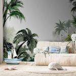 Wall murals Group of palm trees in a foggy forest