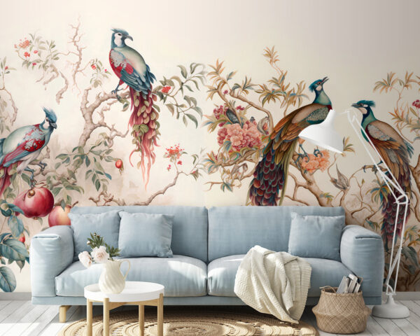 Wall murals Peacocks perched in vibrant trees (SKU: u95667) Wall murals Wall murals Peacocks perched in vibrant trees (SKU: u95667)