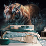 Wall murals Tiger prowls silently through water.