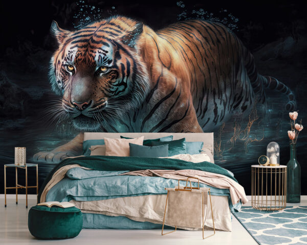 Tiger prowls silently through water Wall murals Tiger prowls silently through water