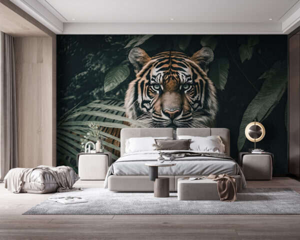 Tiger hidden among jungle foliage Wall murals Tiger hidden among jungle foliage