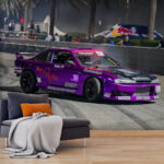 Wall murals Purple car drifts on track