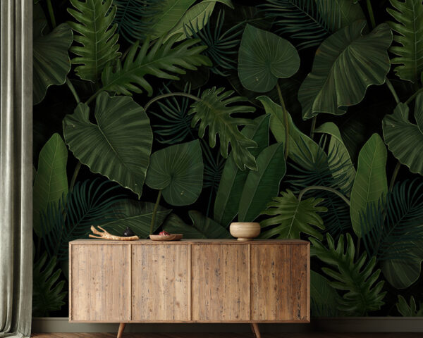 Lush green tropical leaf pattern Wall murals Lush green tropical leaf pattern