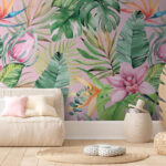 Wall murals Pattern of tropical leaves and flowers