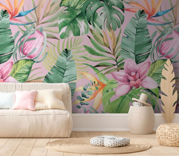 Pattern of tropical leaves and flowers Wall murals Pattern of tropical leaves and flowers