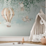 Wall murals Painting of a rabbit on a swing