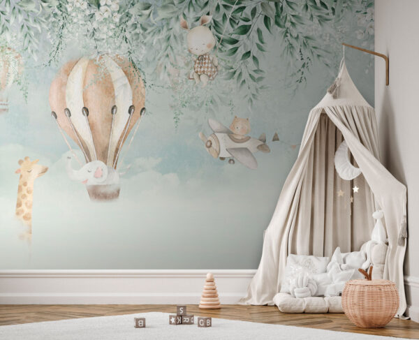 Painting of a rabbit on a swing Wall murals Painting of a rabbit on a swing