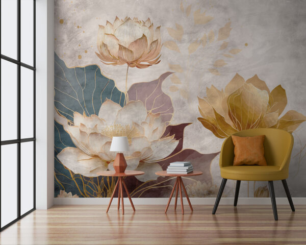 Elegant lotus blossoms in subtle hues Wall murals Elegant lotus blossoms in subtle hues
