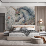 Wall murals Enchanting unicorn adorned with flowers