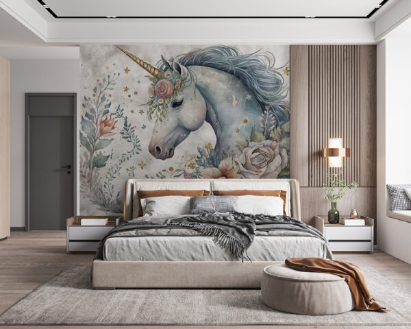Enchanting unicorn adorned with flowers Wall murals Enchanting unicorn adorned with flowers