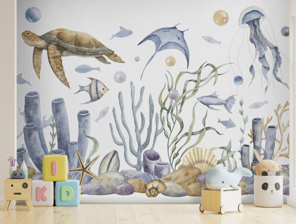 Underwater scene with marine life Wall murals Underwater scene with marine life