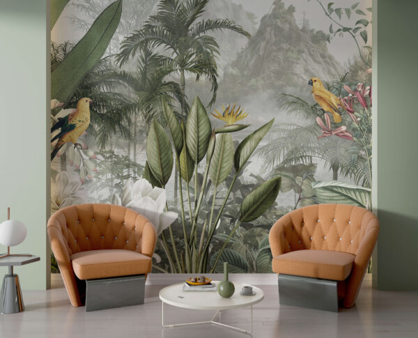 Wall murals Wall murals Tropical paradise with vibrant birds (SKU: u95396)