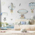 Wall murals Teddy bear in a hot air balloon
