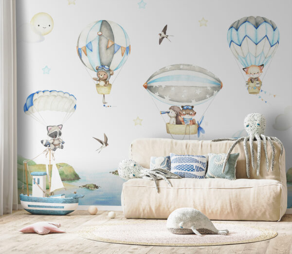 Teddy bear in a hot air balloon Wall murals Teddy bear in a hot air balloon