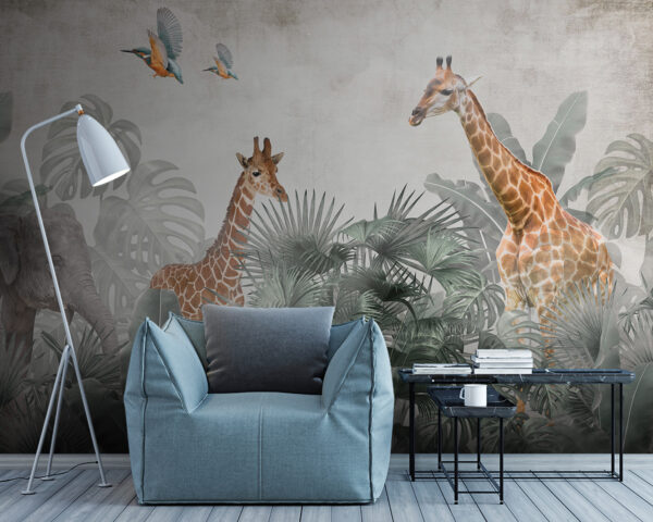 Giraffe standing in front of leaves Wall murals Giraffe standing in front of leaves