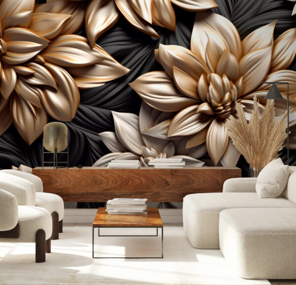 Elegant metallic floral art design Wall murals Elegant metallic floral art design