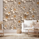 Wall murals Intricate floral pattern in beige.