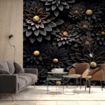 Wall murals Metallic flowers on dark background.