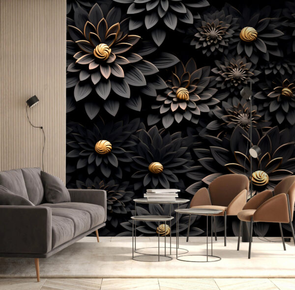 Metallic flowers on dark background Wall murals Metallic flowers on dark background