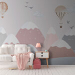 Wall murals Balloons soar above snowy mountains.