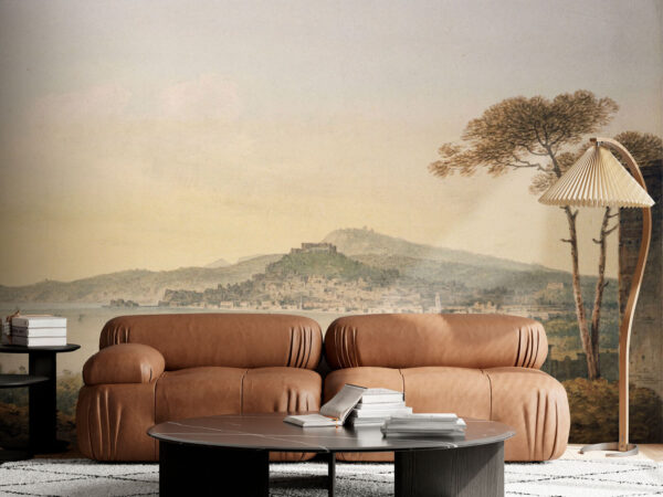 Landscape with a city and a body of water Wall murals Landscape with a city and a body of water