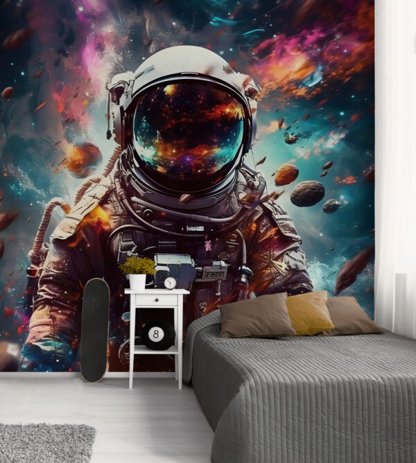 Astronaut floating amidst cosmic debris Wall murals Astronaut floating amidst cosmic debris